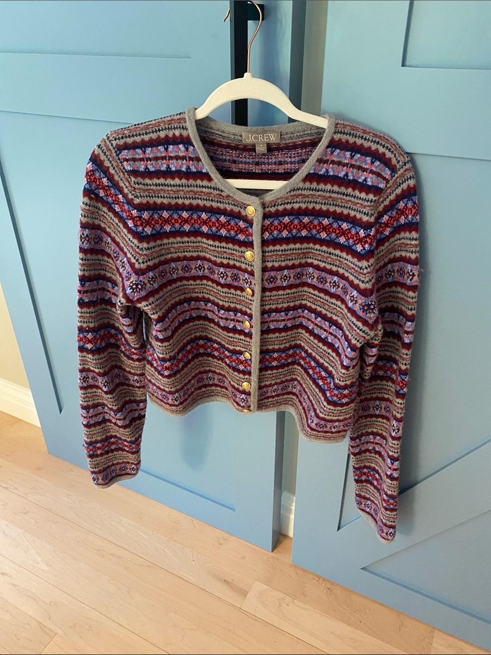 J. Crew Purple Multicolor Fair Isle Cropped Cardigan